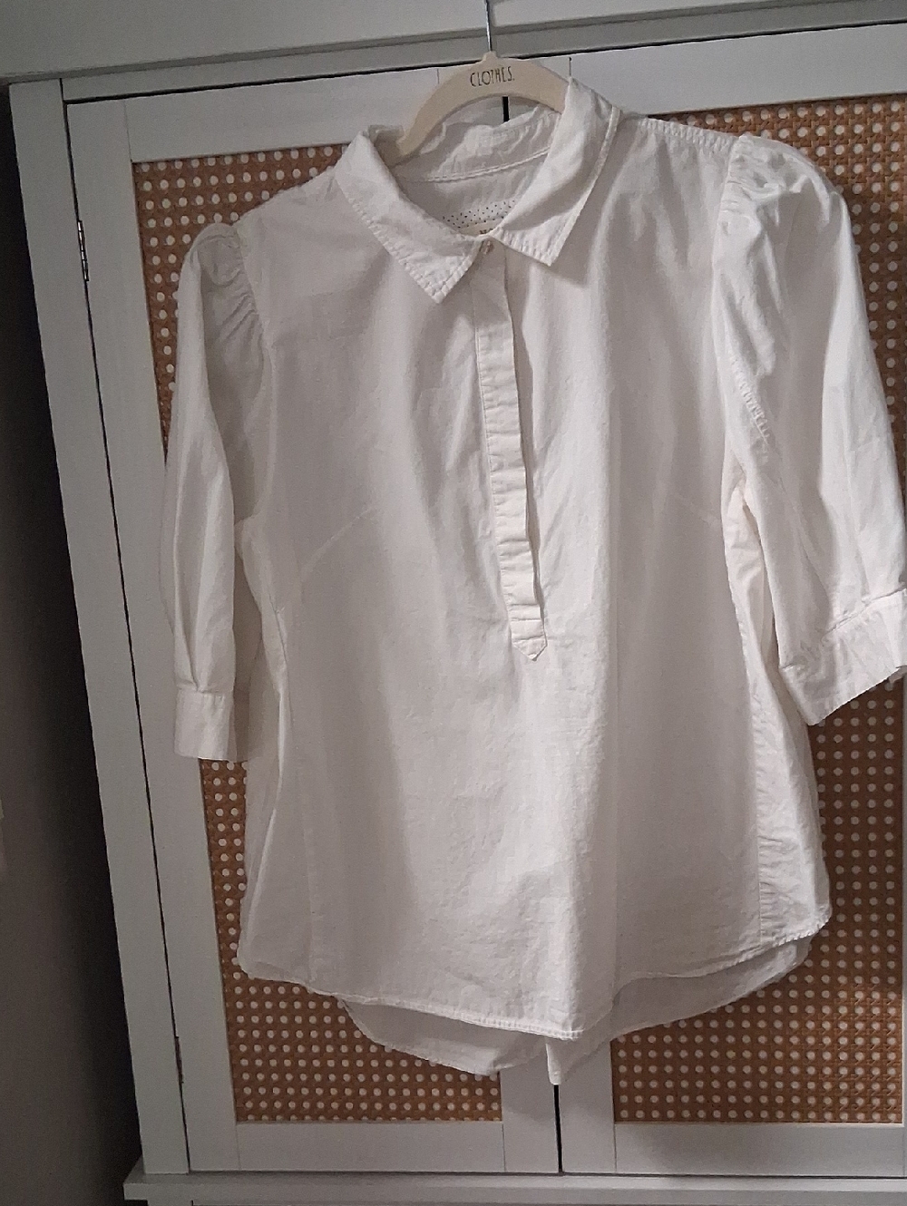 Anthropologie White Womens  Cotton Popover Blouse With Puffed Sleeves